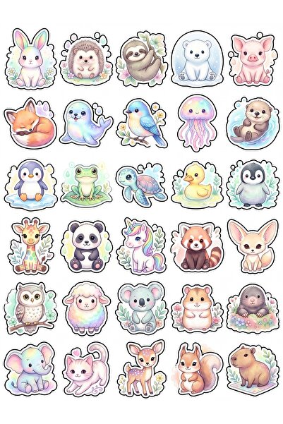Store 30 Pieces Pastel Kitten Animal Sticker Set - for Laptop, Notebook, Phone