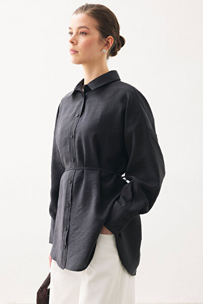 Hooopstore Βασικό μαύρο πουκάμισο με χοντρές μανσέτες