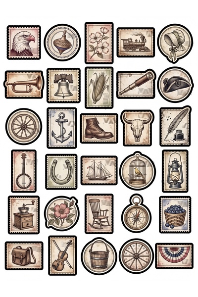 Store 30 Pieces Vintage Nostalgic Stamp Sticker Set - Scrapbook Agenda Notebook