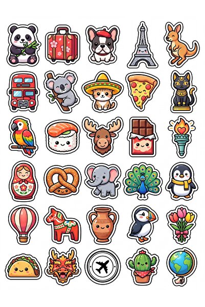 Store 30 Pieces Travel and Animal Sticker Set - for Laptop, Notebook, Suitcase