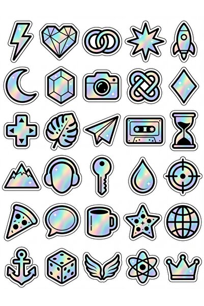 Store 30 Pieces Holographic Shiny Icon Sticker Set - for Laptop, Phone, Agenda
