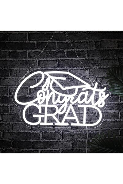 Slasa Congrats Grad Neon Sign 22x40 cm White Light with 6mm Acrylic Base Part...