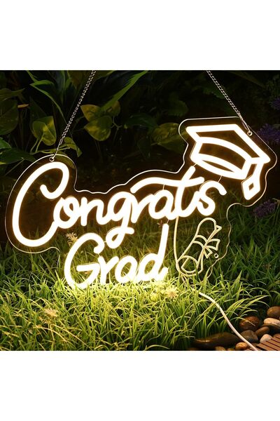 Slasa Congrats Grad Neon Sign with Cap 21x43 cm Multicolor with 6mm Acrylic B...