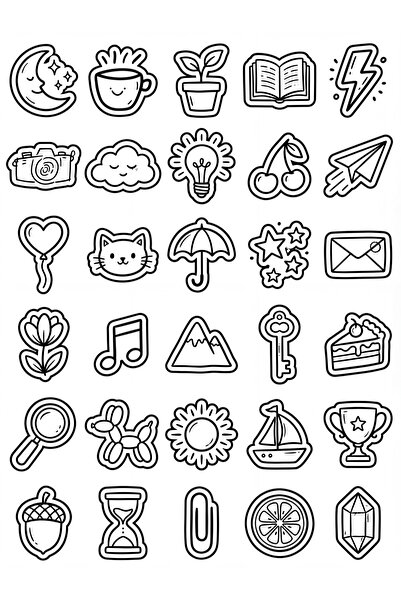 Store 30 Pieces Black and White Minimalist Doodle Sticker Set - for Laptop, N...