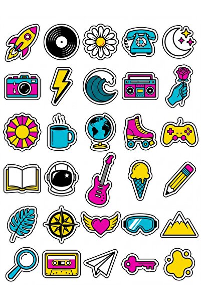 Store 30 Pieces Retro Pop Icons Sticker Set - Laptop Phone Agenda
