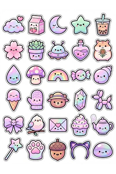 Store 30 Pieces Pastel Sweet Figures Sticker Set - for Laptop, Notebook, Phone