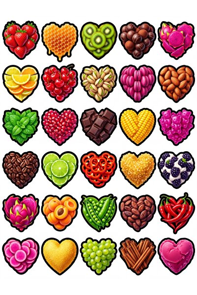 Store 30 Pieces 3D Heart Design Food Sticker Set - for Laptop, Phone, and Pla...