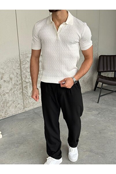 OKSHEN Standard Fit Patterned Polo Neck Knitwear T-Shirt