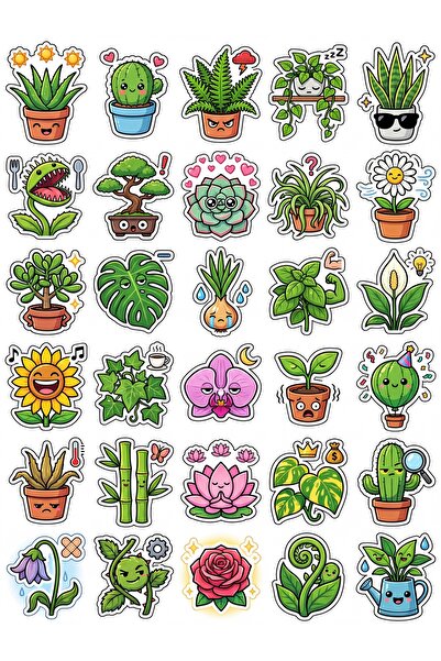 Store 30 Pieces Cute Plant and Cactus Sticker Set - for Laptop, Notebook, Agenda