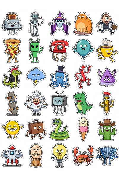 Store 30 Pieces Fun Cartoon Characters Sticker Set - for Laptop, Notebook, Phone
