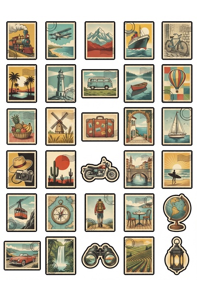 Store 30 Pieces Nostalgic Travel Stamp Sticker Set - Vintage Design for Lugga...