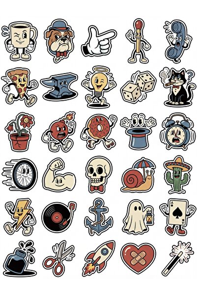 Store 30 Pieces Retro Vintage Character Sticker Set - for Laptop, Notebook, S...