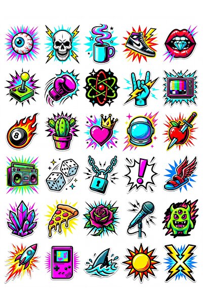 Store 30 Adet Retro Pop Art Sokak Stili Sticker Seti - Laptop Telefon Kaykay ...