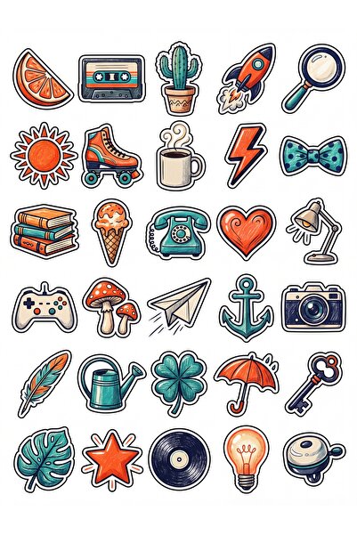 Store 30 Pieces Retro Fun Icon Sticker Set - for Laptop Notebook Phone