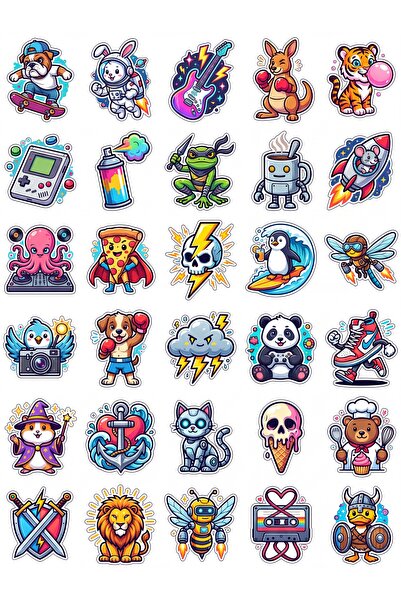 Store 30 Pieces Pop Art Mascot Character Sticker Set - for Laptop, Phone, Ska...