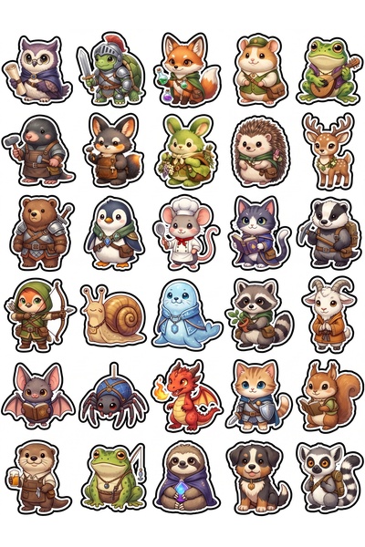 Store 30 Pieces of Fantastic Chibi Animals Sticker Set - Colorful Pack for La...