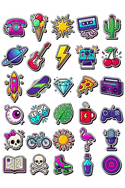 Store 30 Pieces Retro Pop-Art Icon Sticker Set - Colorful Pack for Laptop Not...
