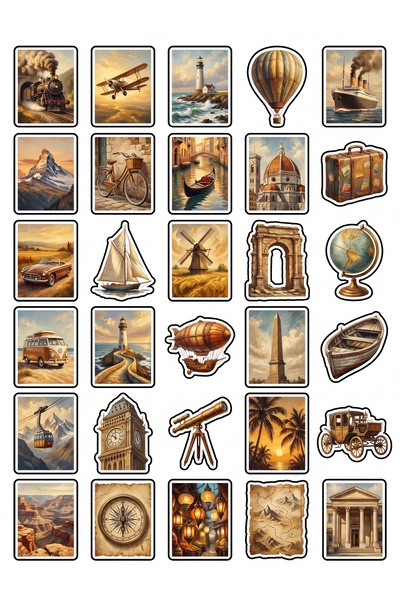Store 30 Pieces Vintage Travel Stamp Sticker Set - Aesthetic Design for Lapto...