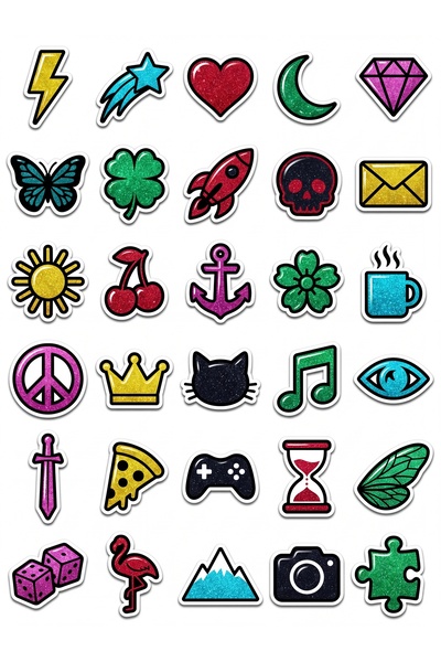Store 30 Pieces Shiny Glitter Icon Sticker Set - Laptop Notebook Phone Agenda
