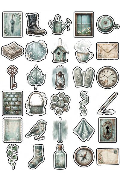 Store 30 Pieces Vintage Nostalgic Rain Themed Sticker Set - for Agenda Notebo...