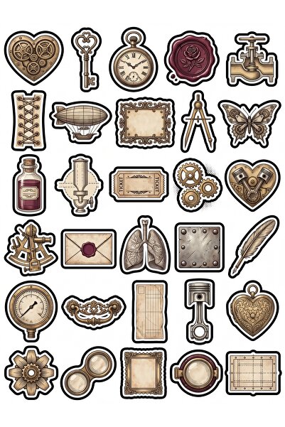 Store 30 Pieces Vintage Steampunk Design Sticker Set - for Scrapbook, Agenda,...