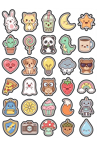 Store 30 Pieces Animal and Object Sticker Set - for Laptop, Notebook, Phone
