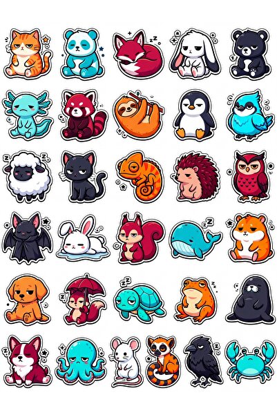 Store 30 Pieces Chibi Sleepy Animals Sticker Set - Laptop Notebook Phone