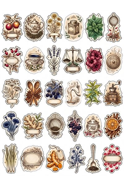 Store 30 Pieces Vintage Botanical Tea Themed Sticker Set - for Agenda Noteboo...