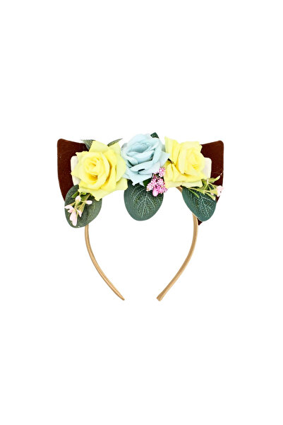 Gift Design Κορώνα με καστανά μαλλιά, αυτιά κουνελιού και κίτρινα τριαντάφυλλα