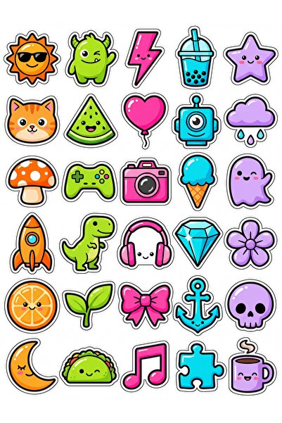 Store 30 Pieces Shiny Icons Sticker Set - Cute Pack for Laptop Phone Notebook