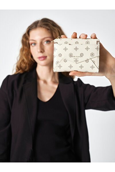 Pierre Cardin Γυναικείο πορτοφόλι με μονόγραμμα σε μπεζ χρώμα, με κουμπώματα ...