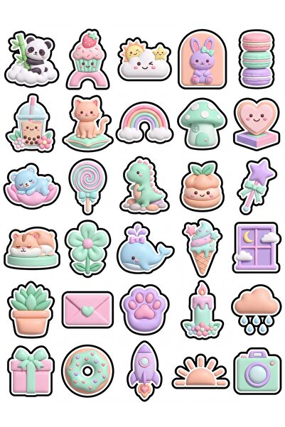 Store 30 Pieces Pastel Cute Figures Sticker Set - for Laptop, Agenda, Phone
