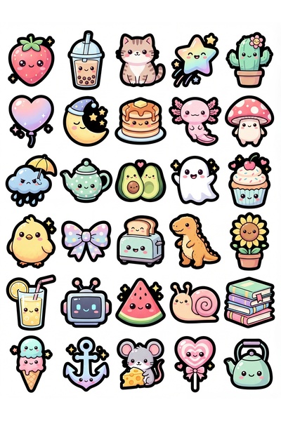 Store 30 Pieces Cute Character Sticker Set - for Laptop, Phone, Agenda