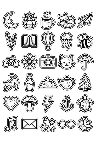 Store 30 Pieces Minimalist Black and White Icon Sticker Set - for Laptop Phon...