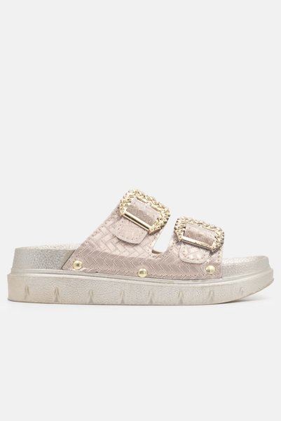 CARLA BELLA Women's Premium Slippers with Gold Buckle, Stylish Design, Comfortable Sole, Summer Slippers