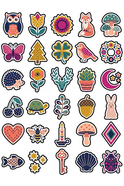Store 30 Pieces Cute Botanical and Animal Sticker Set - Ethnic Design for Age...