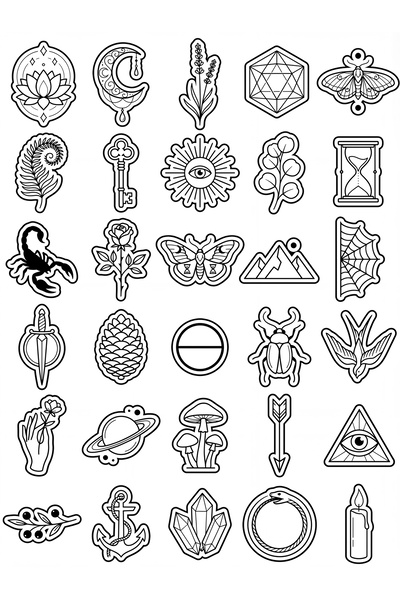 Store 30 Pieces Black and White Mystical Botanical Sticker Set - for Laptop, ...