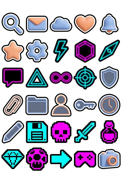 Store 30 Pieces Aesthetic Digital Icon Sticker Set - for Laptop, Phone, Notebook