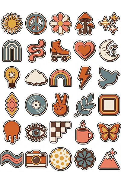 Store 30 Pieces Retro 70S Nostalgic Sticker Set - for Laptop, Notebook, Phone