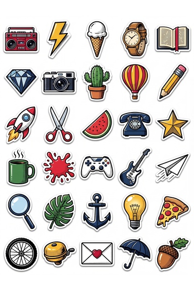 Store 30 Pieces Retro Pop Art Object Sticker Set - for Laptop, Notebook, Phone