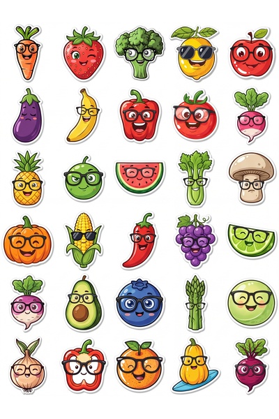 Store 30 Pieces Fun Fruit and Vegetable Sticker Set - Design for Laptop, Phon...
