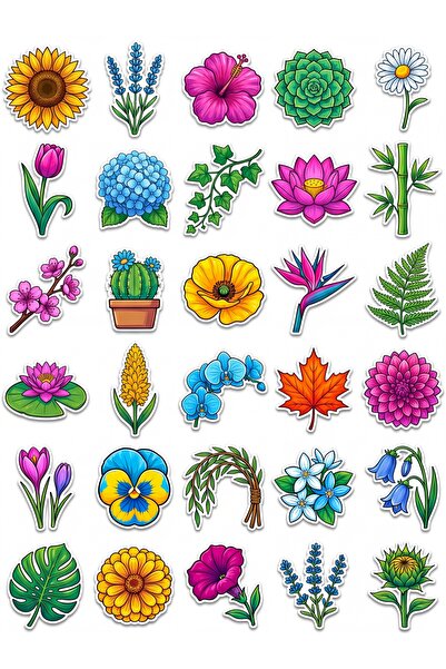Store 30 Pieces of Live Flower Botanical Sticker Set - for Notebook Laptop Phone