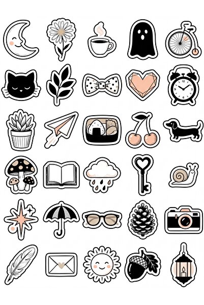 Store 30 Pieces Minimalist Black and White Drawing Sticker Set - for Laptop, ...