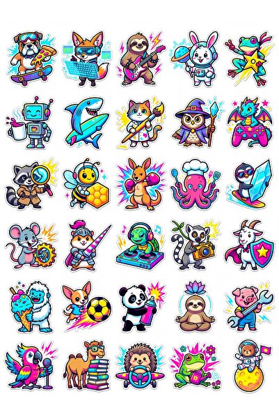 Store 30 Pieces Neon Chibi Mascot Character Sticker Set - Laptop Notebook Phone