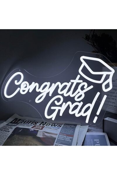 Slasa Congrats Grad Neon Sign 20x35 cm Multicolor Light with 6mm Acrylic Base...