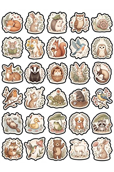 Store 30 Pieces Watercolor Cute Animals Sticker Set - for Agenda Scrapbook La...