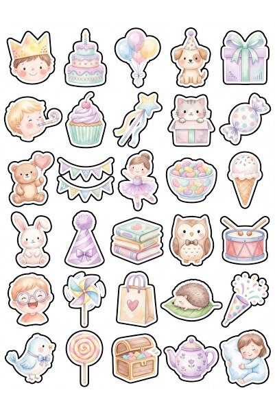 Store 30 Pieces Pastel Watercolor Birthday Sticker Set - for Notebook, Agenda...