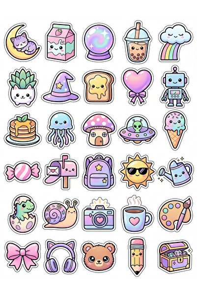 Store 30 Pieces Pastel Animal and Item Sticker Set - for Phone, Notebook, Agenda