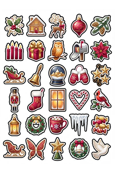 Store 30 Pieces Nostalgic New Year Stamp Sticker Set - Embossed Look for Lapt...