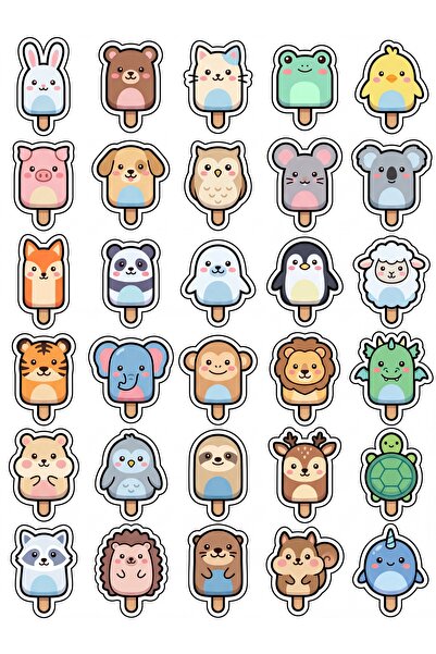 Store 30 Pieces Animal Ice Cream Sticker Set - for Notebook, Phone, Laptop